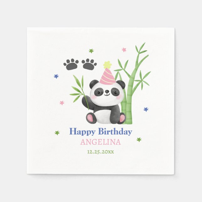 Söt Panda Björn Bambu Födelsedag  Pappersservett (Framsidan)