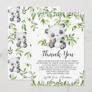 Söt Panda Björn Bambu Grönska Baby Shower Tack Kort