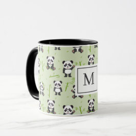 Söt Panda Björn Bambu Kawaii Djur Monogram Mugg