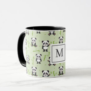 Söt Panda Björn Bambu Kawaii Djur Monogram Mugg