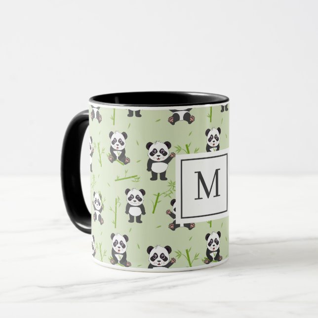 Söt Panda Björn Bambu Kawaii Djur Monogram Mugg (Framsida vänster)