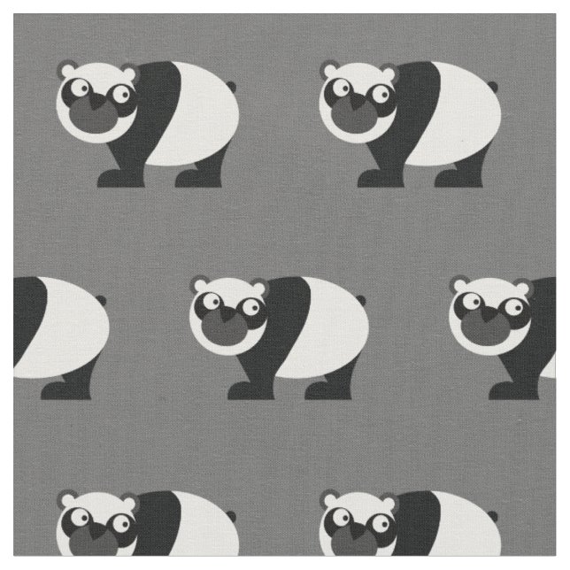 Söt Panda Björn Bebis Barnkammare Grå Tyg (Närbild)