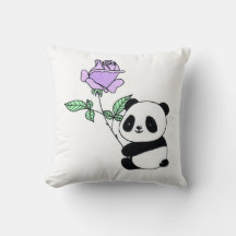 Söt Panda Björn Håller Lila Ros Blomma