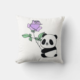 Söt Panda Björn Håller Lila Ros Blomma Kudde