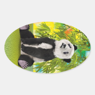 Söt Panda Björn Kawaii Djurälskare Perfekt Present Ovalt Klistermärke