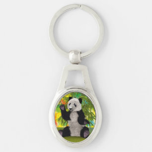Söt Panda Björn Kawaii Djurälskare Perfekt Present Ovalt Silverfärgad Nyckelring