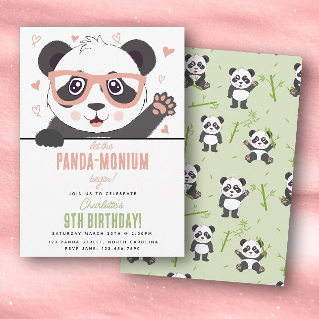 Söt Panda Björn Kawaii Flicks Födelsedagsfest Inbjudningar (Cute Panda Bear Kawaii Girl Birthday Party Invitation)
