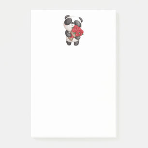 Söt Panda Björn med Rosbukett Post-it Block