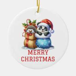 Söt Panda Björn och Igelkott unge jul Julgransprydnad Keramik