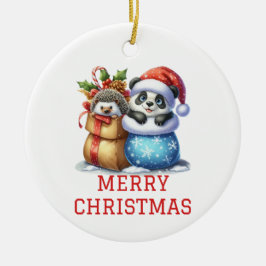 Söt Panda Björn och Igelkott unge jul Julgransprydnad Keramik