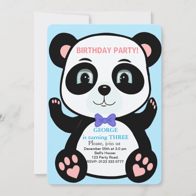 Söt Panda Björn Pojkar Födelsedagsinbjudan Inbjudningar (Framsida)