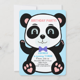Söt Panda Björn Pojkar Födelsedagsinbjudan Inbjudningar