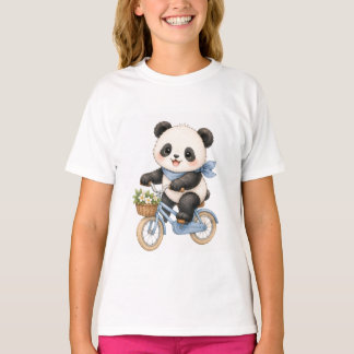 Söt Panda Björn Ridning Blå Cykel Flickor T-Shirt