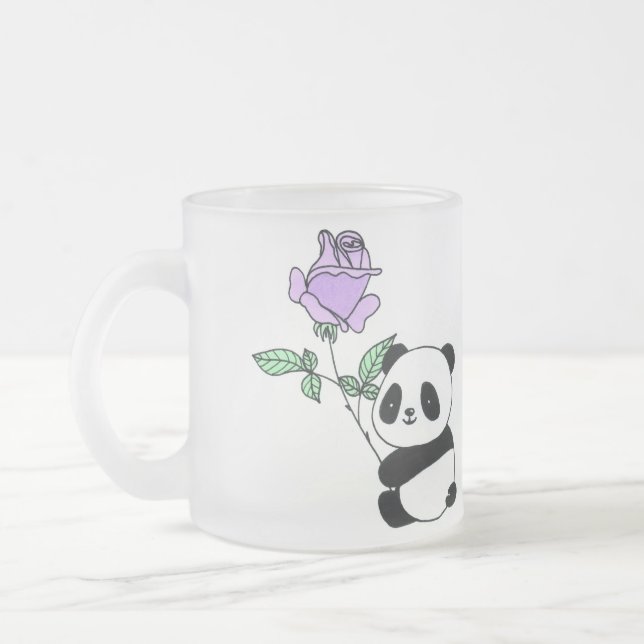Söt Panda Björn som håller lila rosblomma Frostad Glasmugg (Vänster)