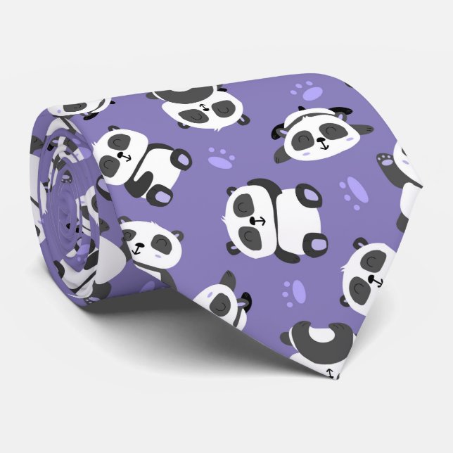 Söt panda björn tass blå bakgrund slips (Rullad)