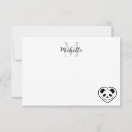 Söt Panda Björn Tecknad Personlig Monogram Anteckningskort