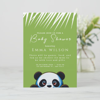 Söt Panda Björn Tropiska Löv Anpassad Baby Shower Inbjudningar