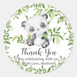 Söt Panda Björn Unge Grönska Baby Shower Födelseda Runt Klistermärke