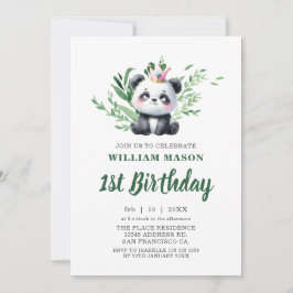 Söt Panda Björn Vattenfärg Grönska 1-årsfödelsedag Inbjudningar