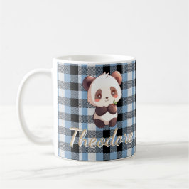 Söt Panda Blå Karomuster Personligt Namn Kaffemugg