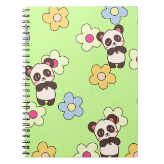 Söt Panda & Blomma Kawaii Mönster Anteckningsbok