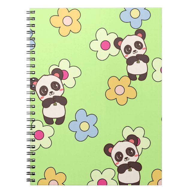 Söt Panda & Blomma Kawaii Mönster Anteckningsbok (Framsidan)
