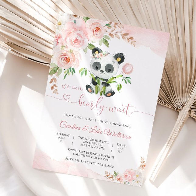 Söt Panda Blommig Baby Shower Inbjudan (Skapare uppladdad)