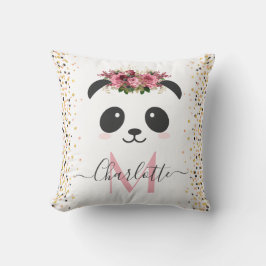 Söt panda blommigt monogram personlig kudde