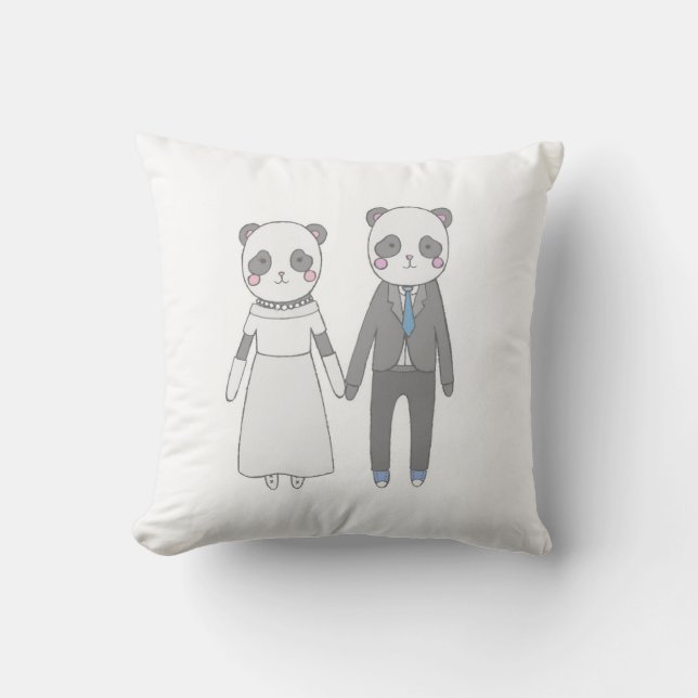 Söt Panda Bröllopspar – Kawaii Brud & Brudgum Kudde (Framsida)