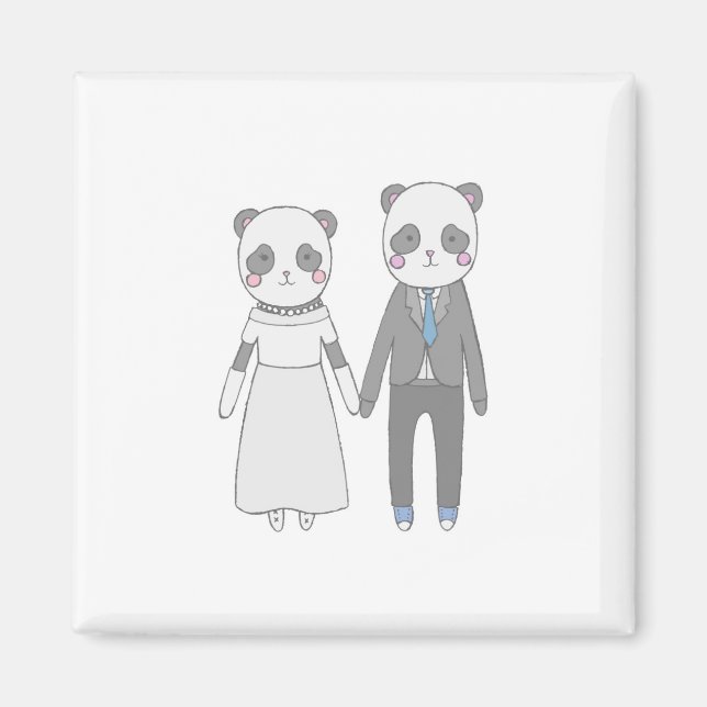 Söt Panda Bröllopspar – Kawaii Brud & Brudgum Magnet (Framsidan)