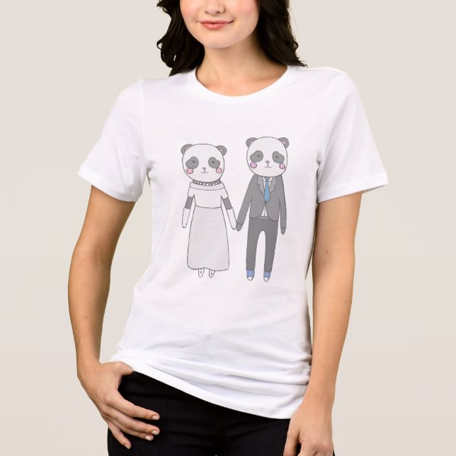 Söt Panda Bröllopspar – Kawaii Brud & Brudgum T Shirt (Framsida)