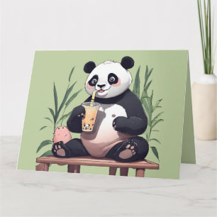 Söt Panda dricker bubbel-te, boba-te Tack Kort