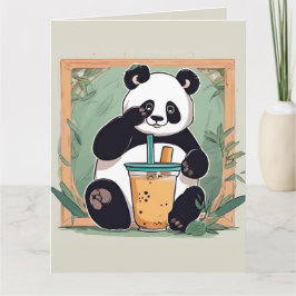 Söt Panda dricker bubbel-te, boba-te Tack Kort