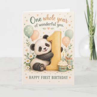 Söt Panda Ett Underbart År Första Födelsedagen Kort