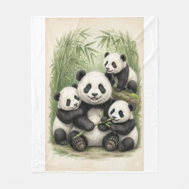 Söt Panda Familj Hem Dekor Kastfilt Fleecefilt (Framsidan)