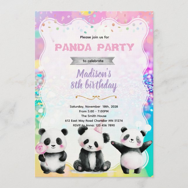 Söt panda festsedel inbjudningar (Framsida)