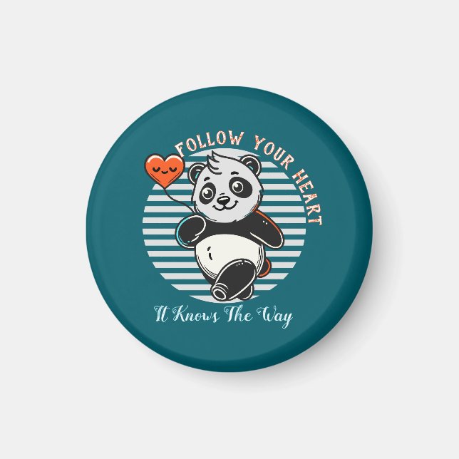 Söt Panda "Följ Ditt Hjärta" Personlig Magnet (Framsidan)