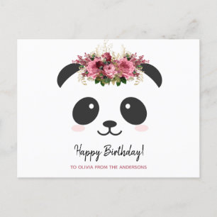 Söt panda Glad födelsedag personlig rosa blommig Vykort