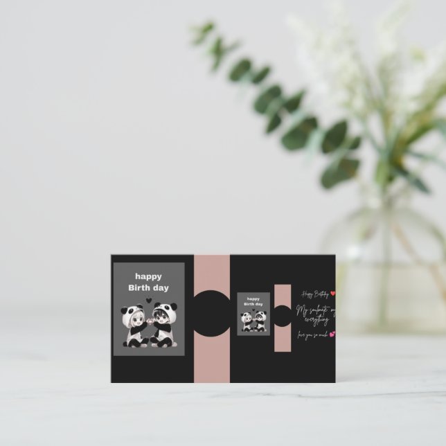 Söt Panda Glad Födelsedagskort | Svart Estetisk B Visitkort (Stående Fram)
