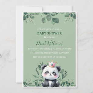 Söt Panda Grönska Lövverk Grön Bebis Shower Inbjudningar