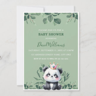 Söt Panda Grönska Lövverk Grön Bebis Shower Inbjudningar