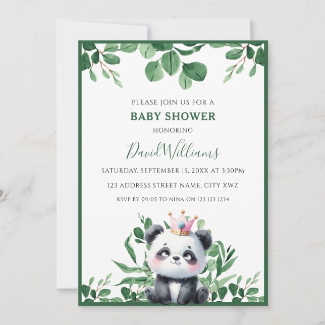 Söt Panda Grönska Lövverk Neutral Bebis Shower Inbjudningar (Framsida)