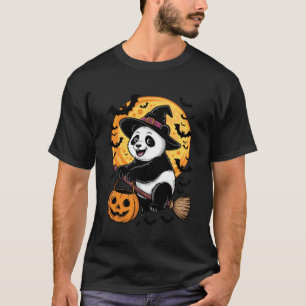 Söt Panda Halloween Häxa Hatt Jack-o-Lyktan Godis T Shirt