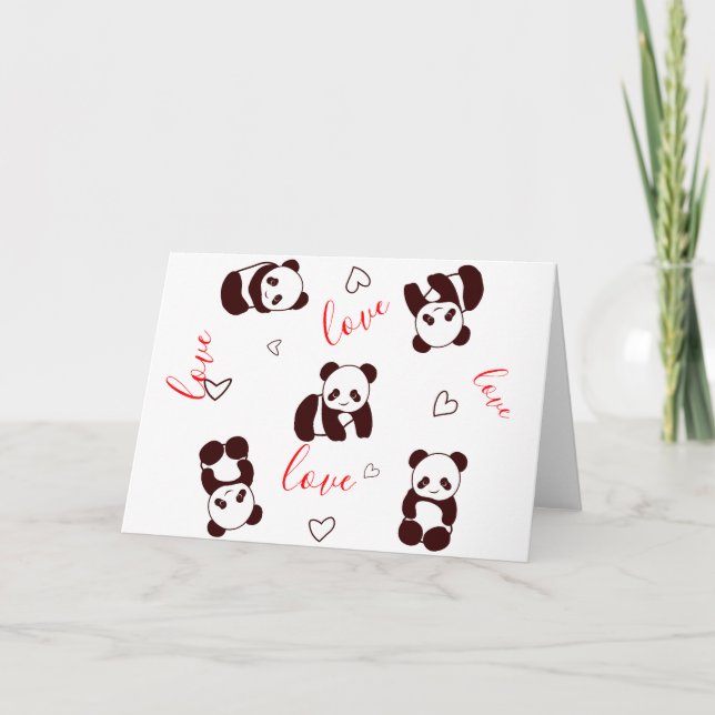 Söt Panda Hjärtan Alla Hjärtans Dag Kort (Framsida)