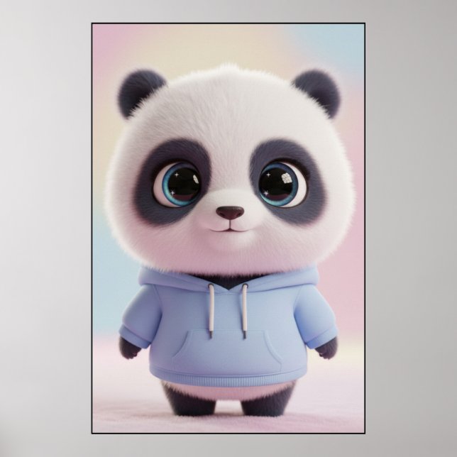 Söt Panda-Hoodie – Kawaii Panda-affischkonst Poster (Framsidan)