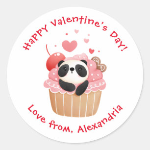 Söt Panda i Cupcake Anpassad Barn Valentine's Day Runt Klistermärke