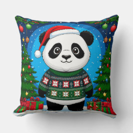 Söt Panda i Julsvettar Har Santahatt Kudde