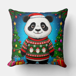Söt Panda i Julsvettar Har Santahatt Kudde