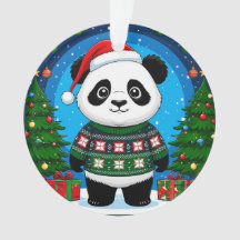 Söt Panda I Julsvettar Trär En Julhatt