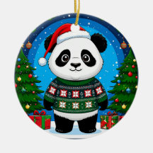 Söt Panda I Julsvettar Trär En Julhatt